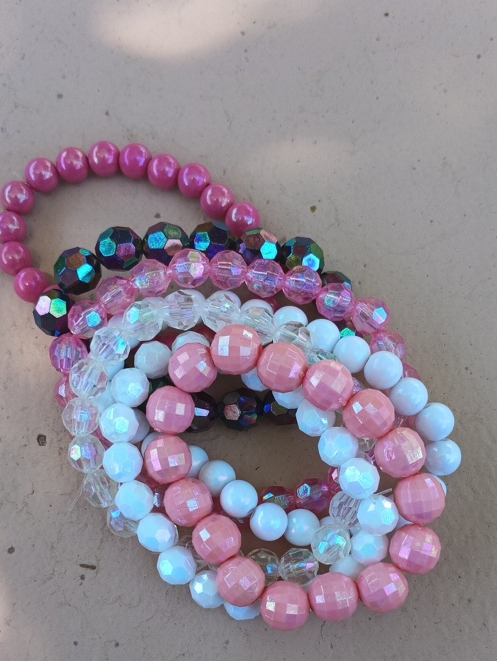 Pink and White Multi-Bead Stretch Bracelet Set